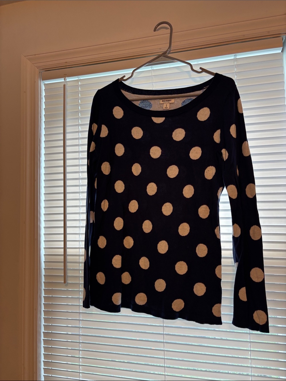 Old Navy Navy Long Sleeve Polka Dot Top